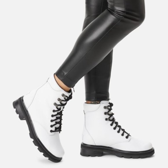 Sorel Lennox Lace Up Boots Leather Combat Hiker Booties White Size 10 NEW - Picture 1 of 7